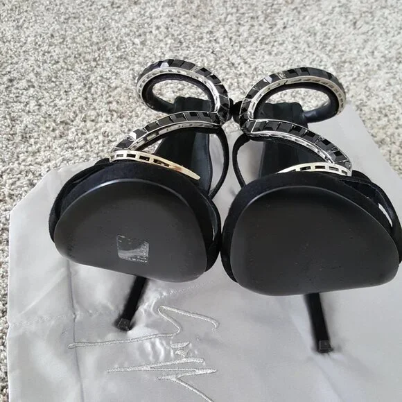 Giuseppe Zanotti Black Suede Venere Crystal Open Toe Heel Stiletto Alien Sandal - Picture 11 of 15